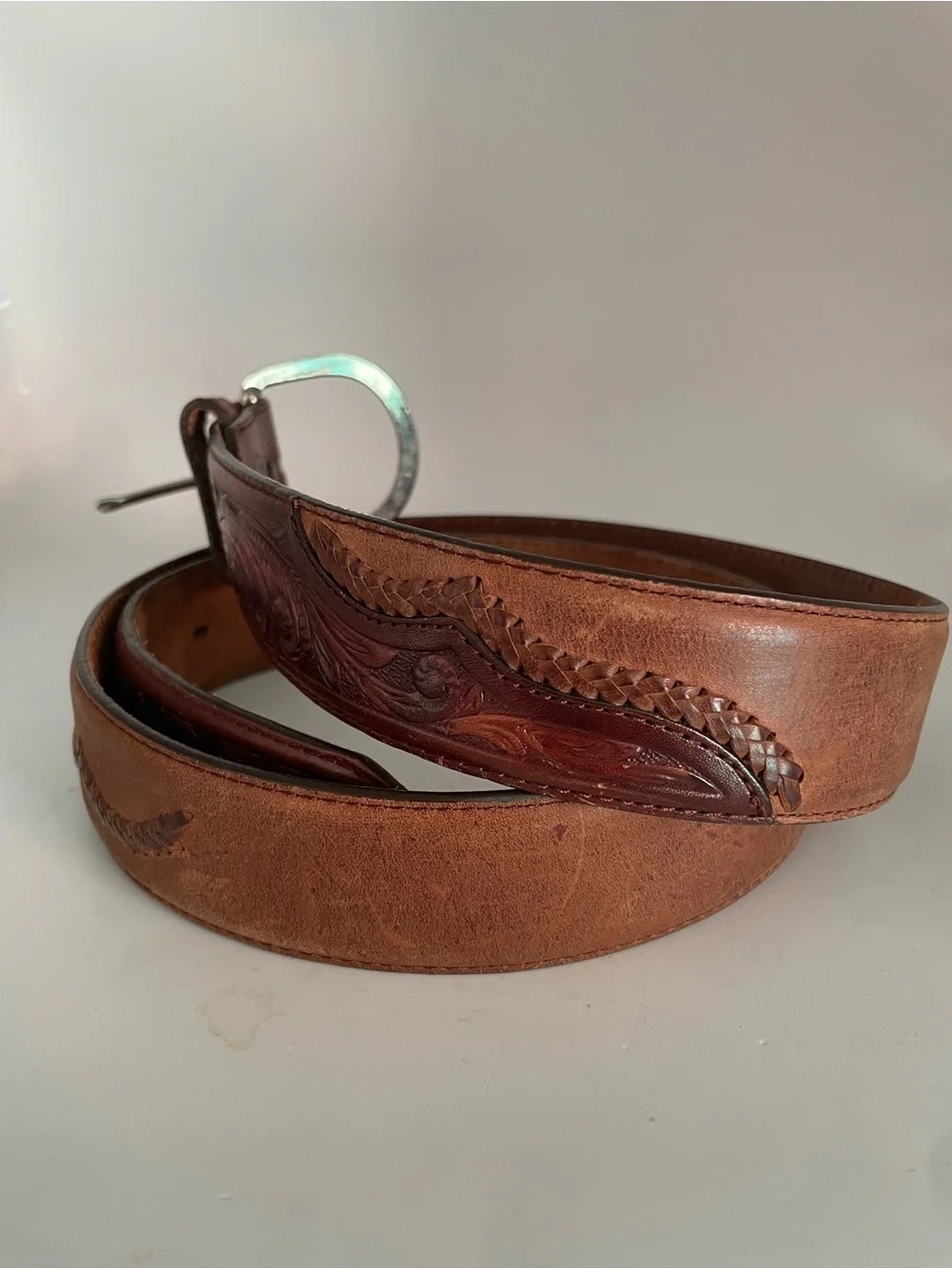 Silver Creek Men's Brown Tooled Leather Belt - Classic Western Style